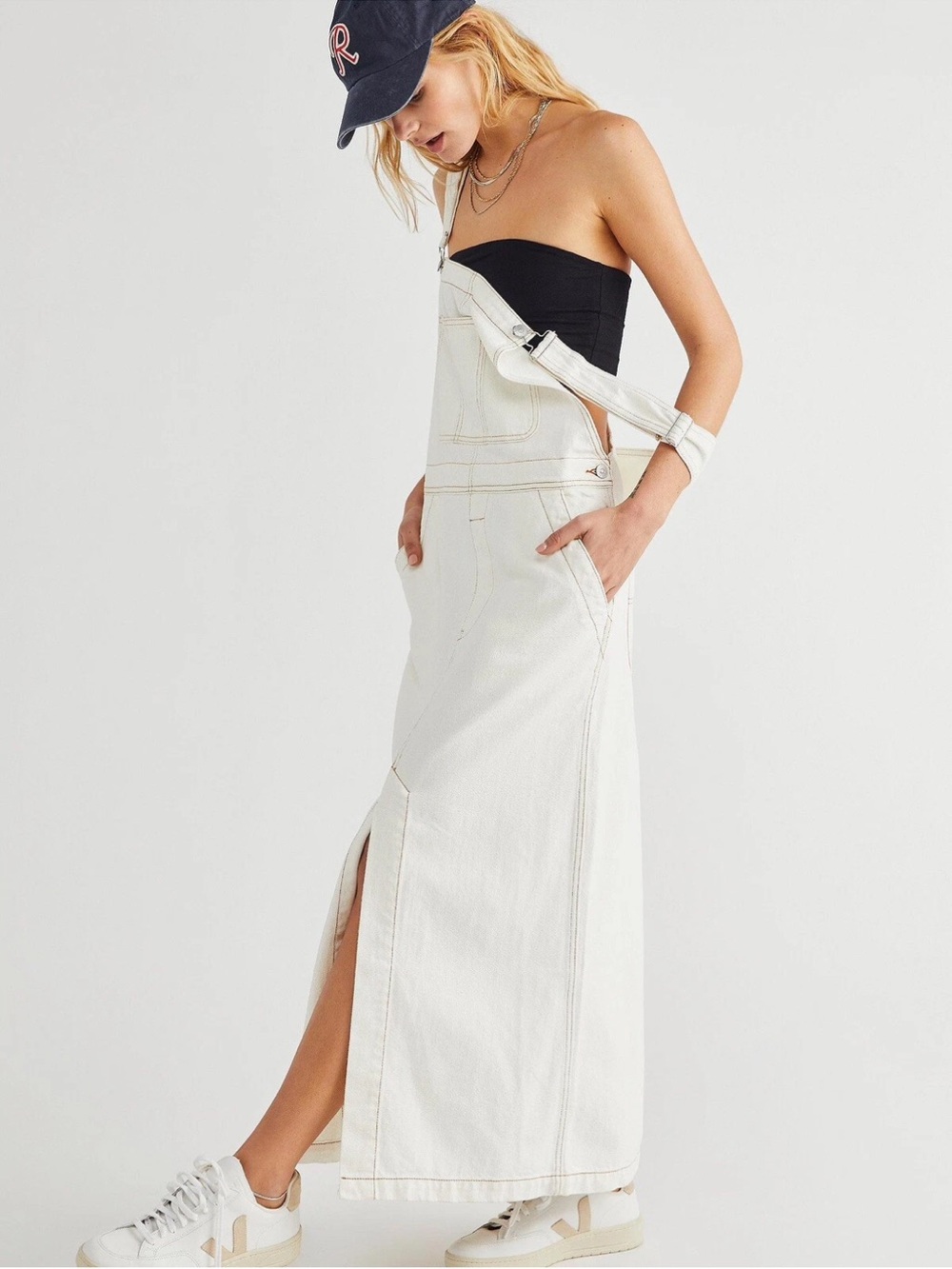 We The Free Holly Skirtall Off-White Denim One-Strap Maxi Overall